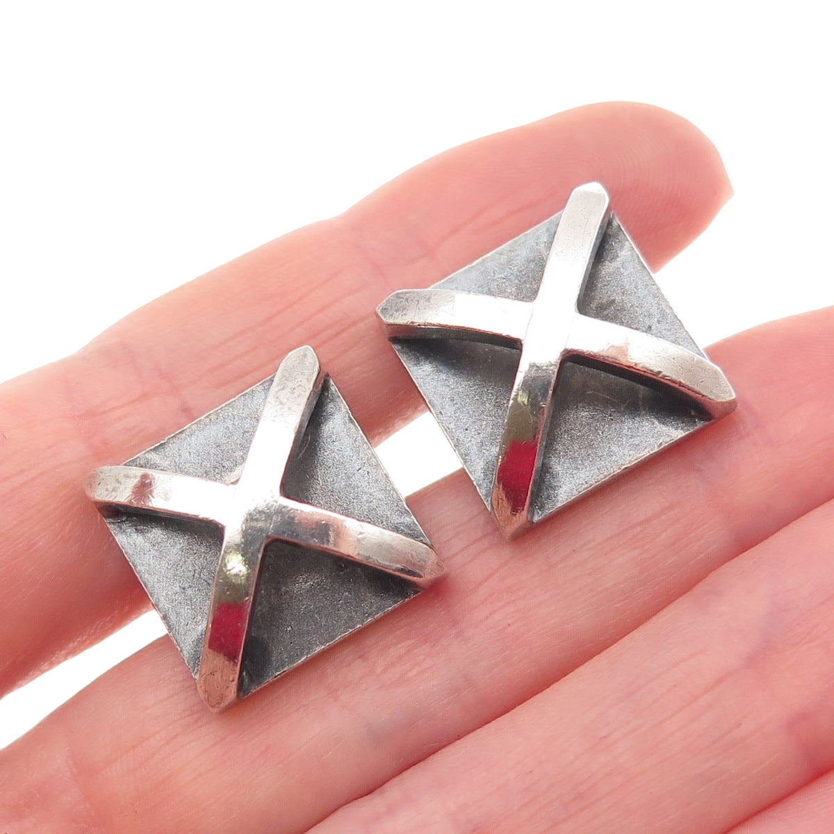 Allan Adler 925 Sterling Silver Vintage Modernist X-Shape Oxidized Cufflinks