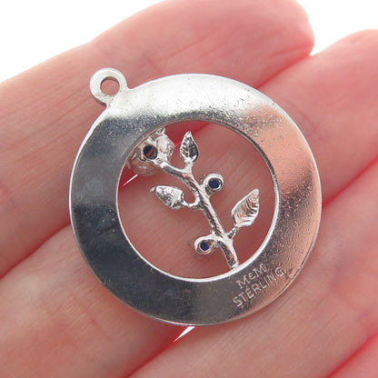 925 Sterling Silver Vintage M&M Blue Rhinestone Mother Rose Charm Pendant