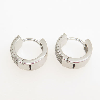 925 Sterling Silver Round-Cut C Z Sparkle Hoop Earrings