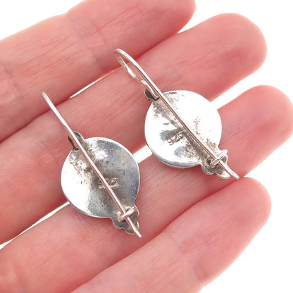 925 Sterling Silver Vintage Real Red Garnet Modernist Heart Oxidized Earrings