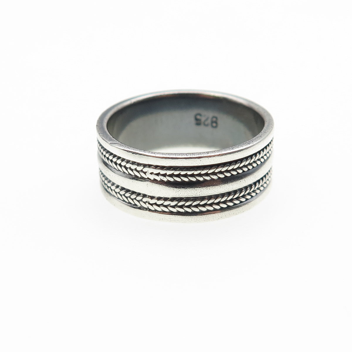 925 Sterling Silver Vintage Wheat Oxidized Band Ring Size 7.75