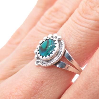 GILO & GRACE NAKAI NAVAJO Old Pawn Sterling Vintage Abalone Shell Ring Size 7.75