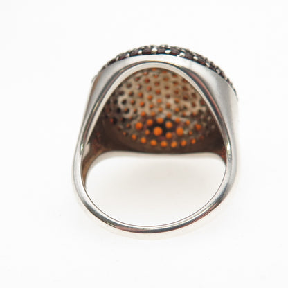 925 Sterling Silver Real Round-Cut Red Garnet Dome Ring Size 7.25