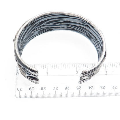 925 Sterling Silver Vintage Modernist Adjustable Oxidized Cuff Bracelet 7.5"
