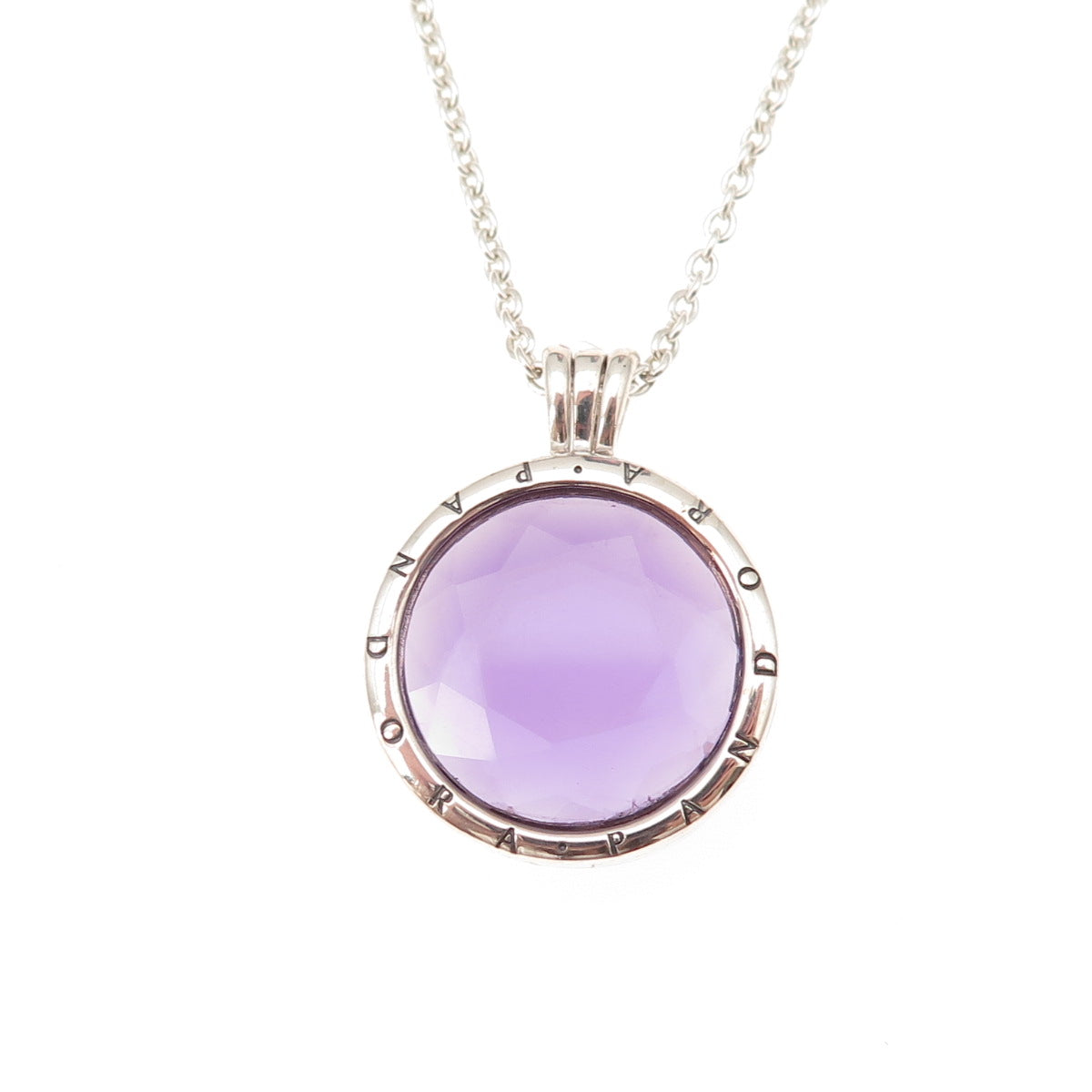 Pandora 925 Sterling Purple Glass Floating Locket Cable Chain Necklace 14-22"