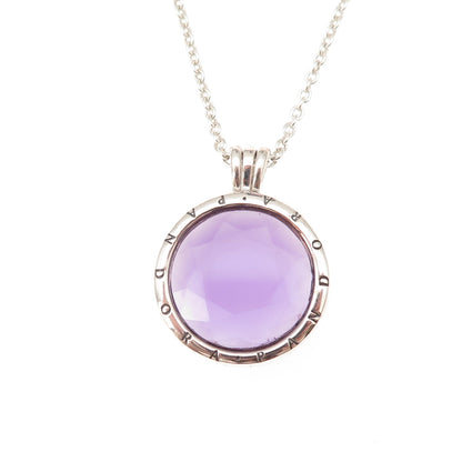 Pandora 925 Sterling Purple Glass Floating Locket Cable Chain Necklace 14-22"