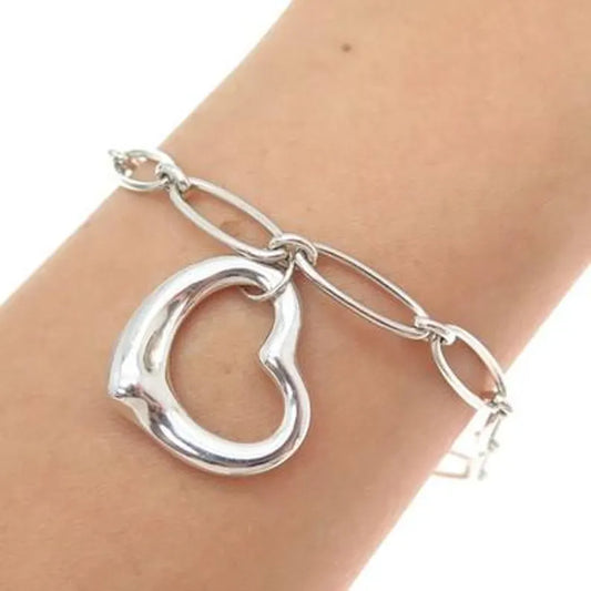 TIFFANY & CO. Elsa Peretti 925 Sterling Silver Vintage Open Heart Bracelet 6.75"