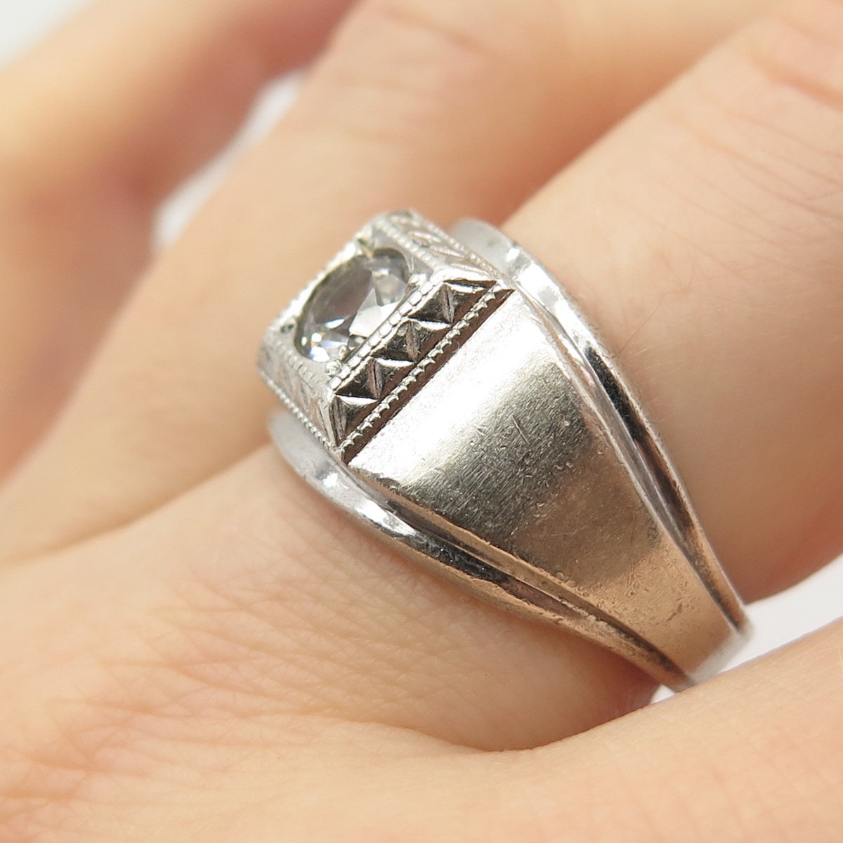 925 Sterling Silver Antique J. Esposito C Z Ring Size 8 3/4