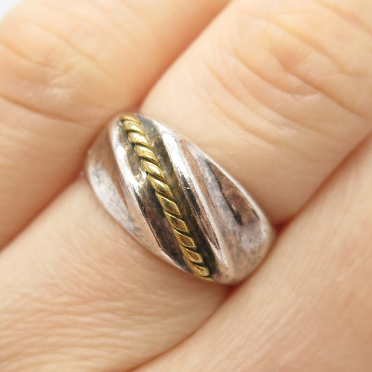 925 Sterling Silver 2-Tone Vintage Twisted Accent Ring Size 5 3/4