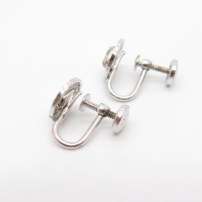 925 Sterling Silver Vintage C Z Eternal Curve Screw Back Earrings