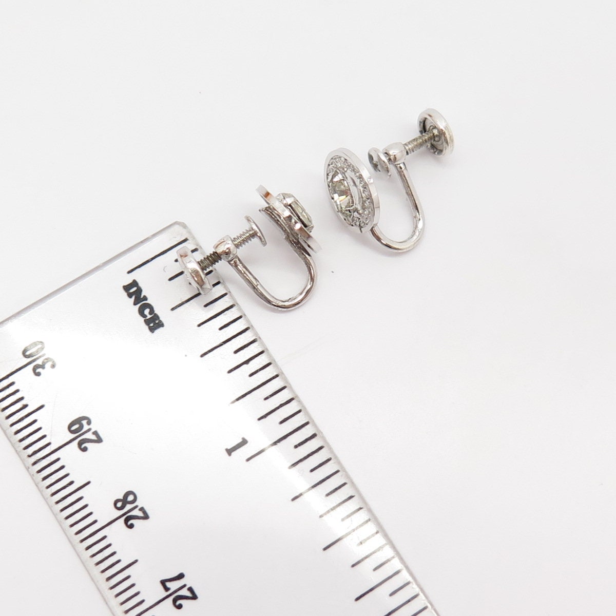 925 Sterling Silver Vintage C Z Eternal Curve Screw Back Earrings