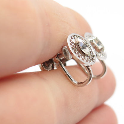 925 Sterling Silver Vintage C Z Eternal Curve Screw Back Earrings