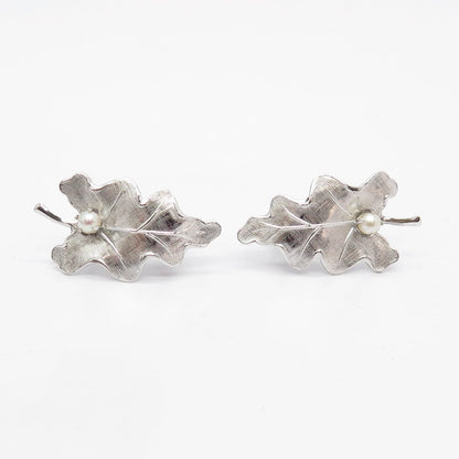 925 Sterling Silver Vintage Carl Art Faux Pearl Screw Back Earrings