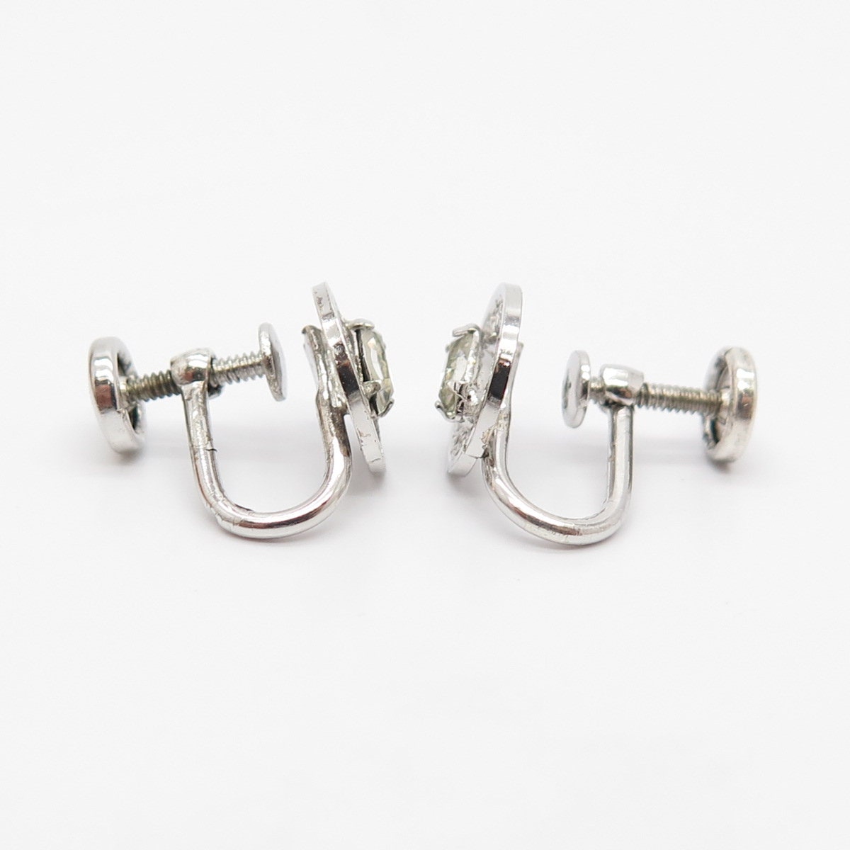 925 Sterling Silver Vintage C Z Eternal Curve Screw Back Earrings