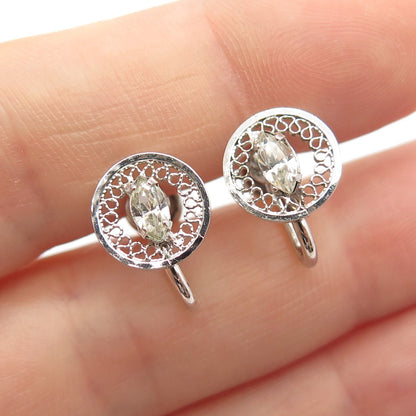 925 Sterling Silver Vintage C Z Eternal Curve Screw Back Earrings