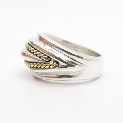 925 Sterling Silver 2-Tone Vintage Mexico Twisted Accent Ring Size 7