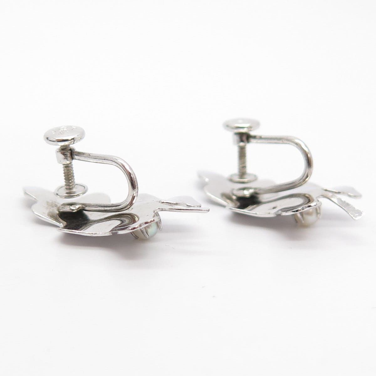 925 Sterling Silver Vintage Carl Art Faux Pearl Screw Back Earrings