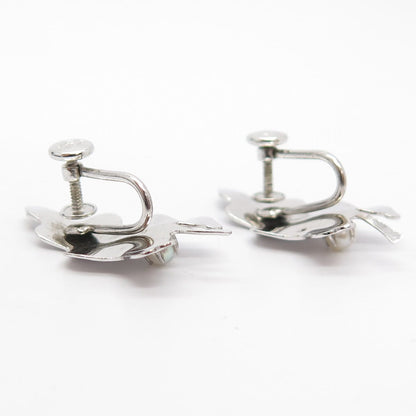 925 Sterling Silver Vintage Carl Art Faux Pearl Screw Back Earrings