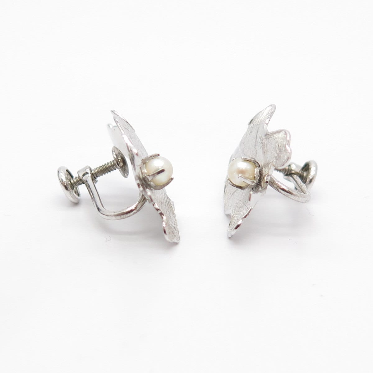 925 Sterling Silver Vintage Carl Art Faux Pearl Screw Back Earrings