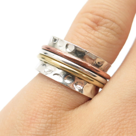 925 Sterling Silver 3-Tone Vintage Modernist Ring Size 6 3/4