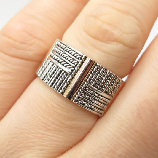 925 Sterling Silver 2-Tone Vintage Twisted Wide Ring Size 6