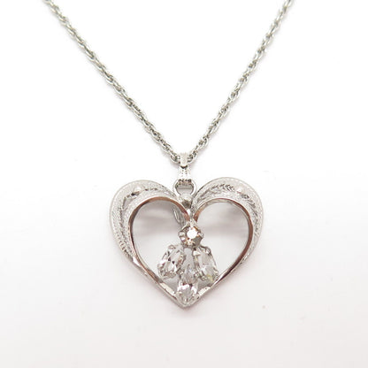 925 Sterling Silver Vintage Anna Lee Amethyst Gem Heart Rolo Chain Necklace 16"