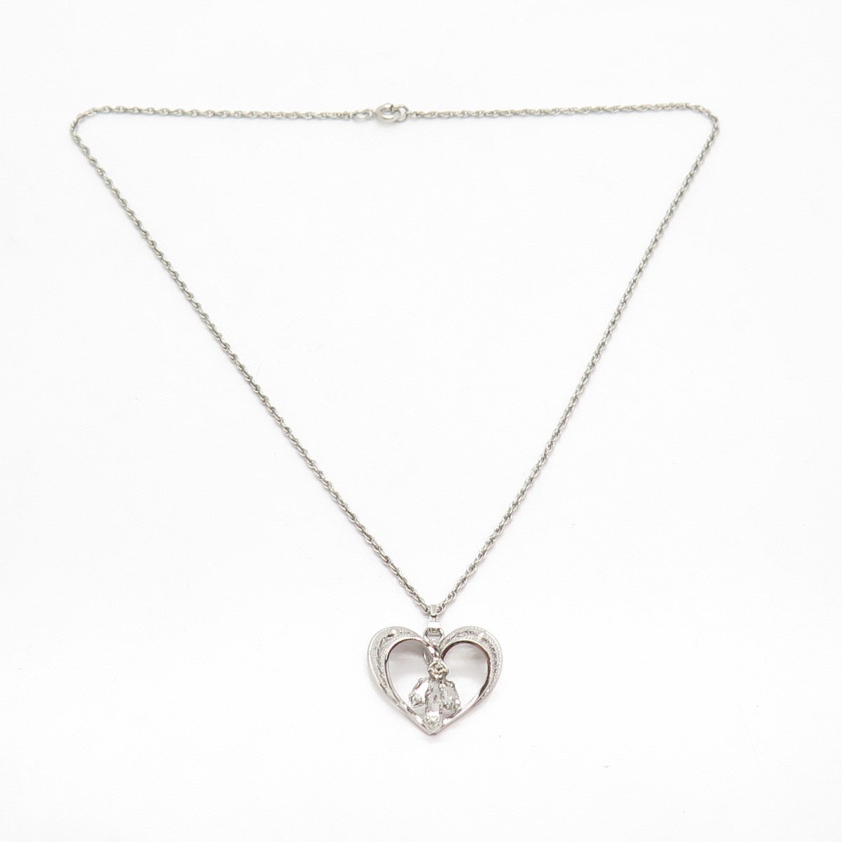 925 Sterling Silver Vintage Anna Lee Amethyst Gem Heart Rolo Chain Necklace 16"