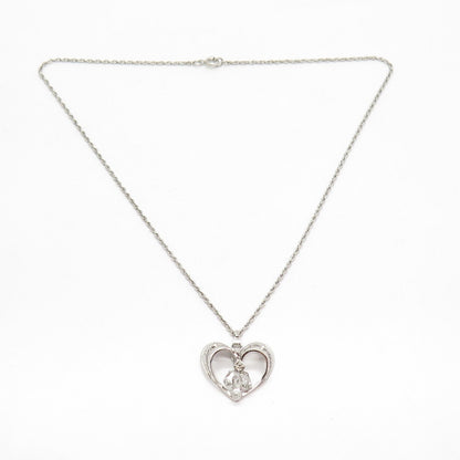 925 Sterling Silver Vintage Anna Lee Amethyst Gem Heart Rolo Chain Necklace 16"