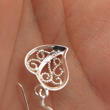 925 Sterling Silver Vintage Ornate Open Heart Earrings