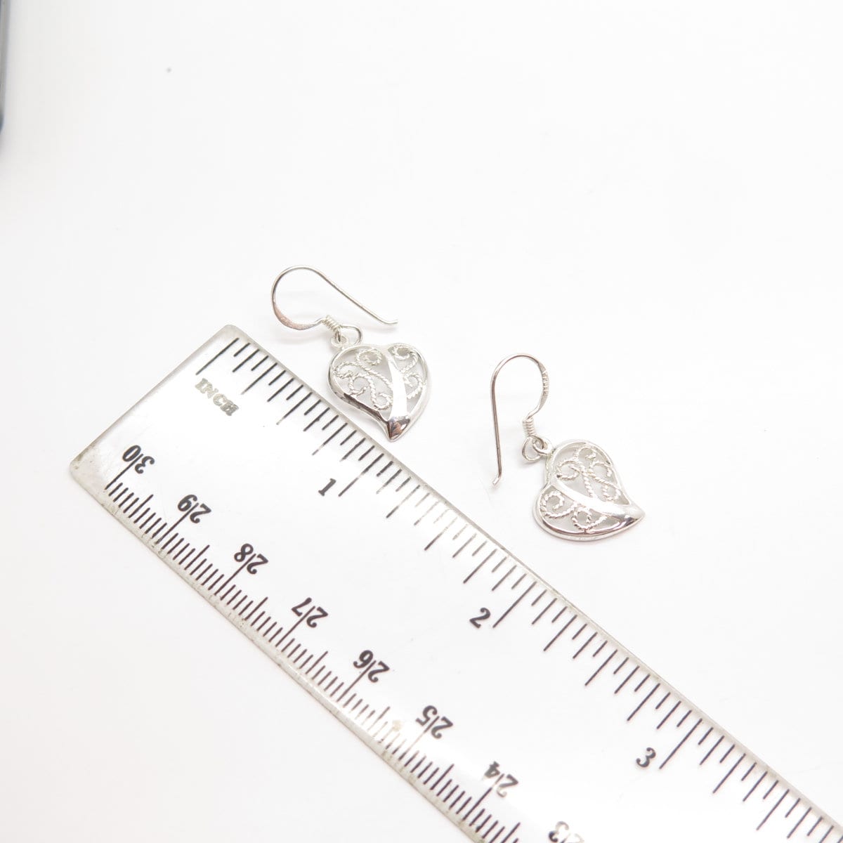 925 Sterling Silver Vintage Ornate Open Heart Earrings