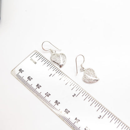 925 Sterling Silver Vintage Ornate Open Heart Earrings