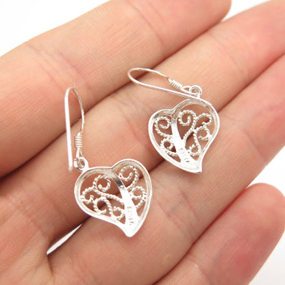 925 Sterling Silver Vintage Ornate Open Heart Earrings
