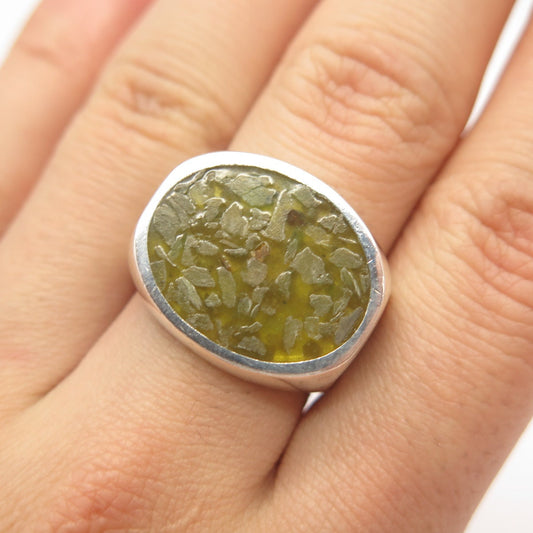 925 Sterling Silver Real Rhyolite Gem Adjustable Ring Size 8