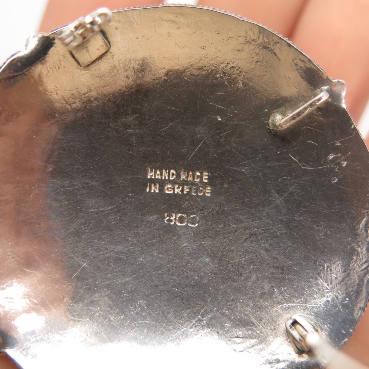 800 Silver Antique Greece Amethyst-Tone C Z Pin Brooch / Pendant