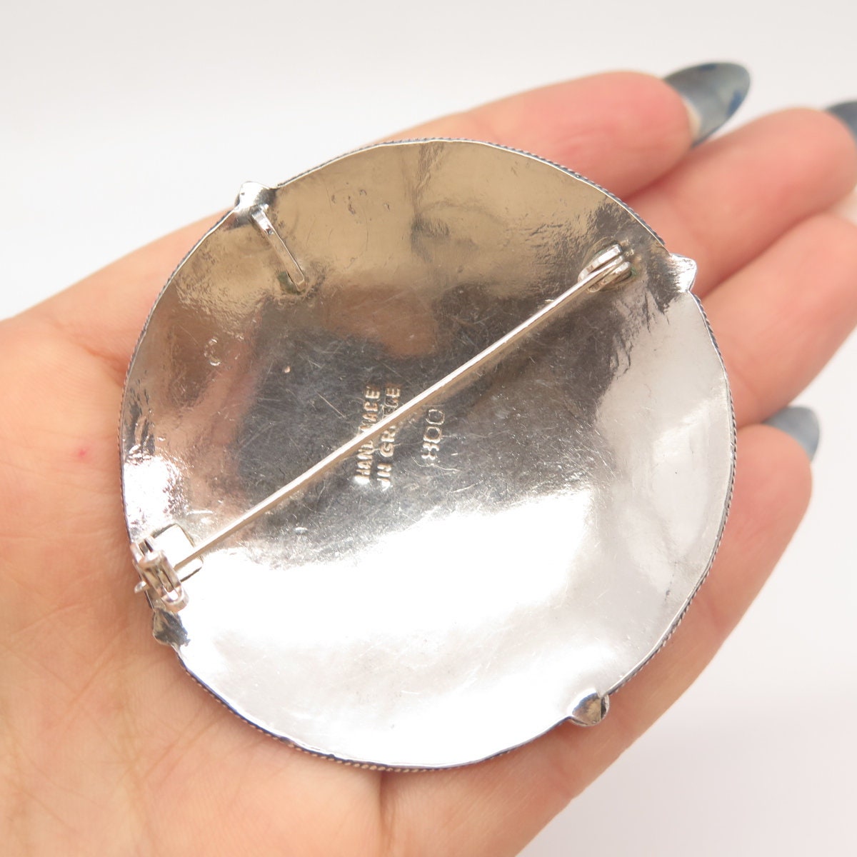 800 Silver Antique Greece Amethyst-Tone C Z Pin Brooch / Pendant