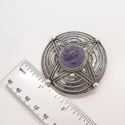 800 Silver Antique Greece Amethyst-Tone C Z Pin Brooch / Pendant