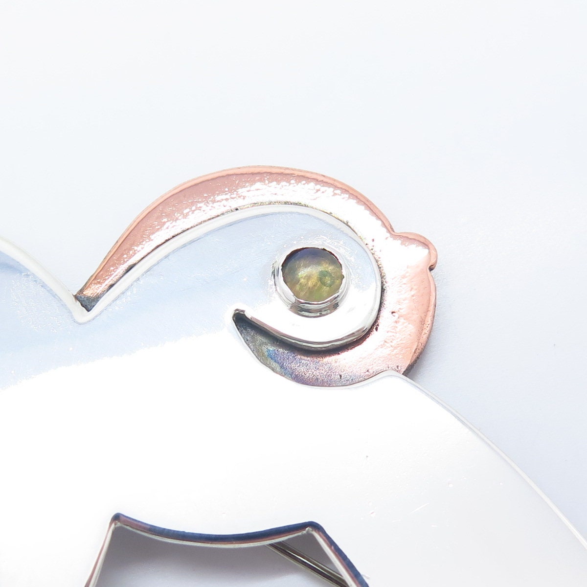 925 Sterling Silver 2-Tone Vintage Real Opal Gemstone Flying Bird Pin Brooch