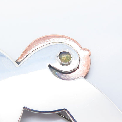 925 Sterling Silver 2-Tone Vintage Real Opal Gemstone Flying Bird Pin Brooch
