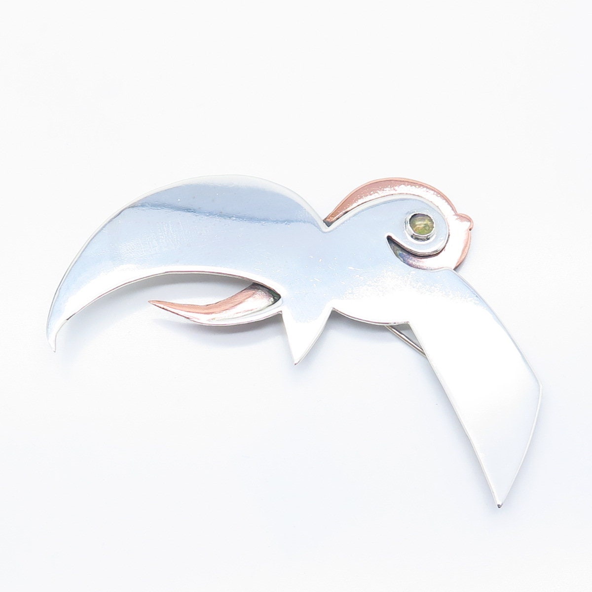 925 Sterling Silver 2-Tone Vintage Real Opal Gemstone Flying Bird Pin Brooch