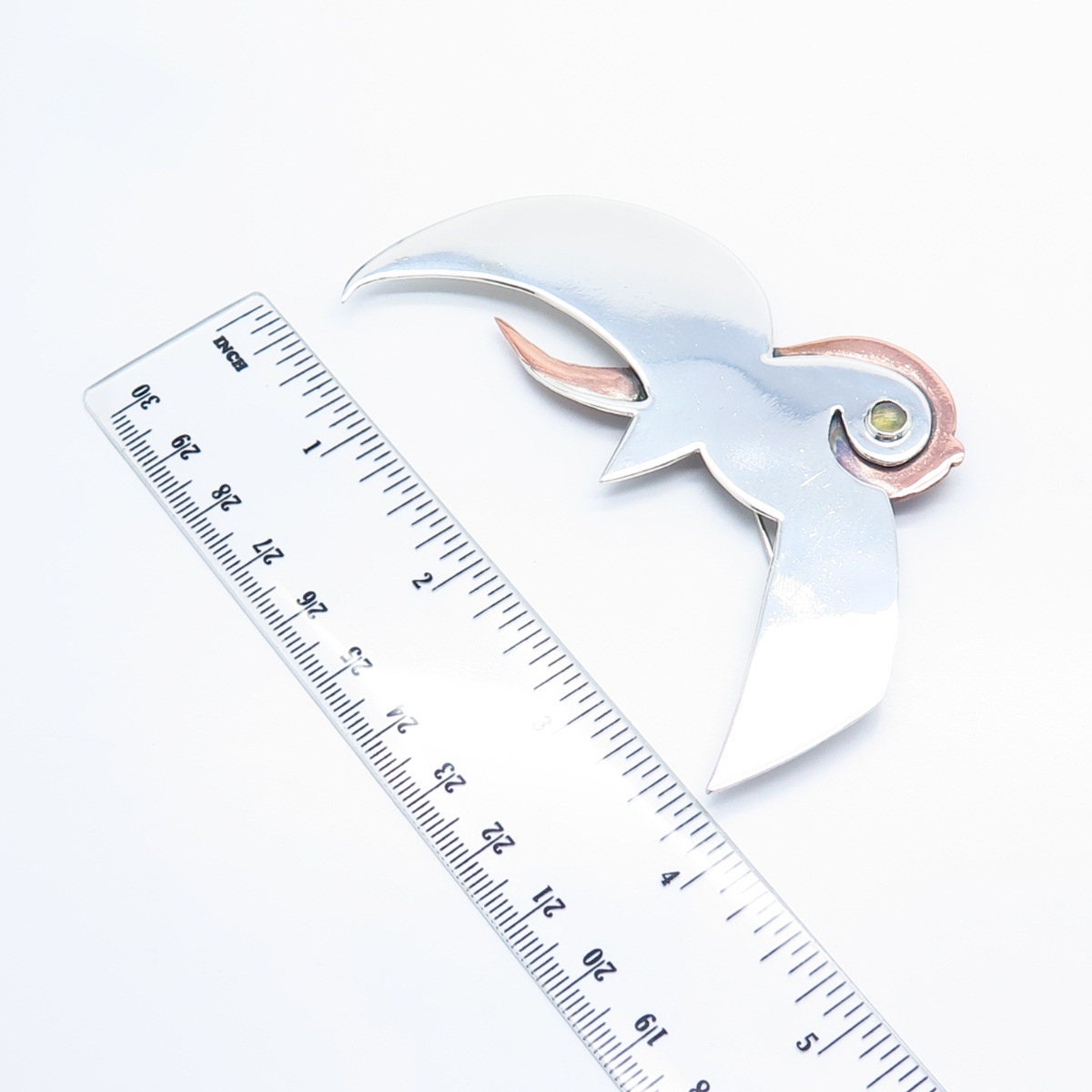 925 Sterling Silver 2-Tone Vintage Real Opal Gemstone Flying Bird Pin Brooch