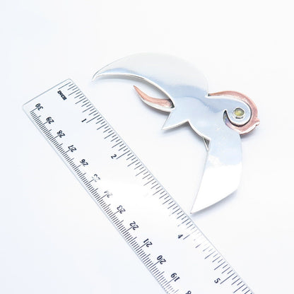 925 Sterling Silver 2-Tone Vintage Real Opal Gemstone Flying Bird Pin Brooch