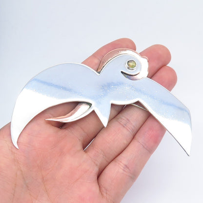 925 Sterling Silver 2-Tone Vintage Real Opal Gemstone Flying Bird Pin Brooch