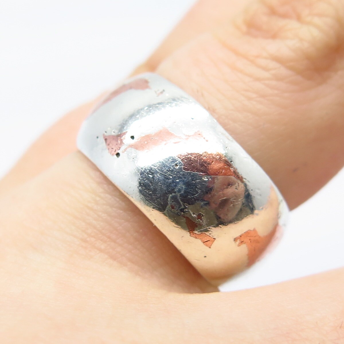 925 Sterling Silver 2-Tone Vintage Classic Band Ring Size 7.5