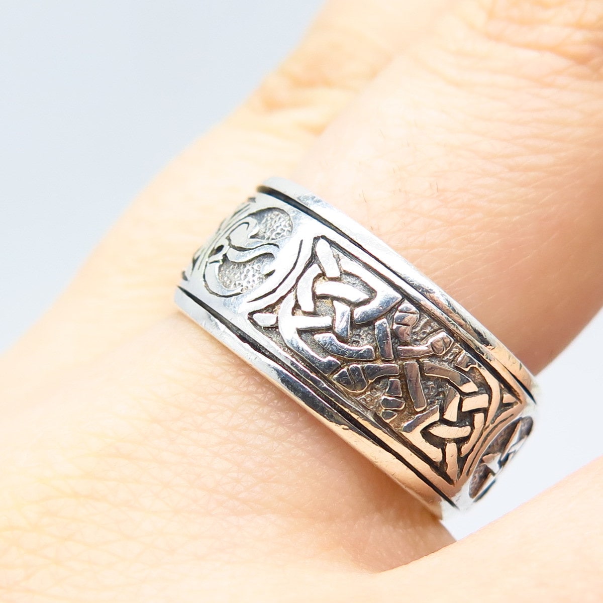 925 Sterling Silver Vintage Peter Stone Celtic Rotating Band Ring Size 9.5
