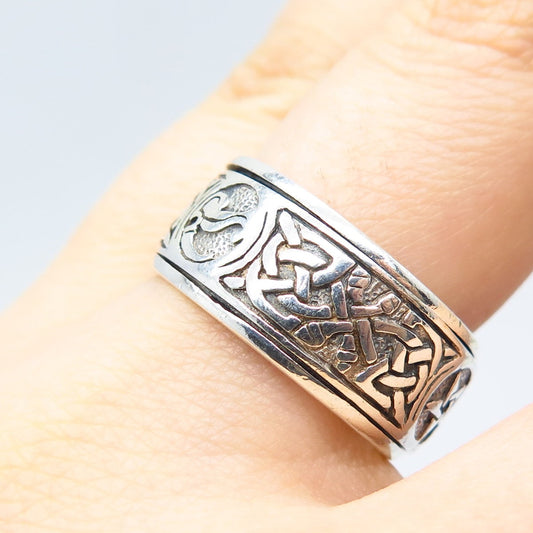 925 Sterling Silver Vintage Peter Stone Celtic Rotating Band Ring Size 9.5