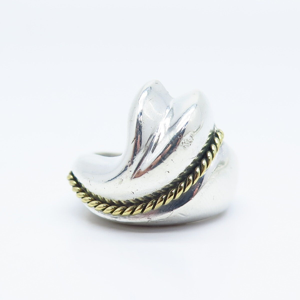 925 Sterling Silver 2-Tone Vintage Ribbed Twisted Ring Size 8.25