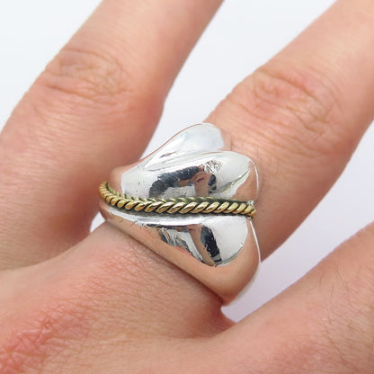 925 Sterling Silver 2-Tone Vintage Ribbed Twisted Ring Size 8.25