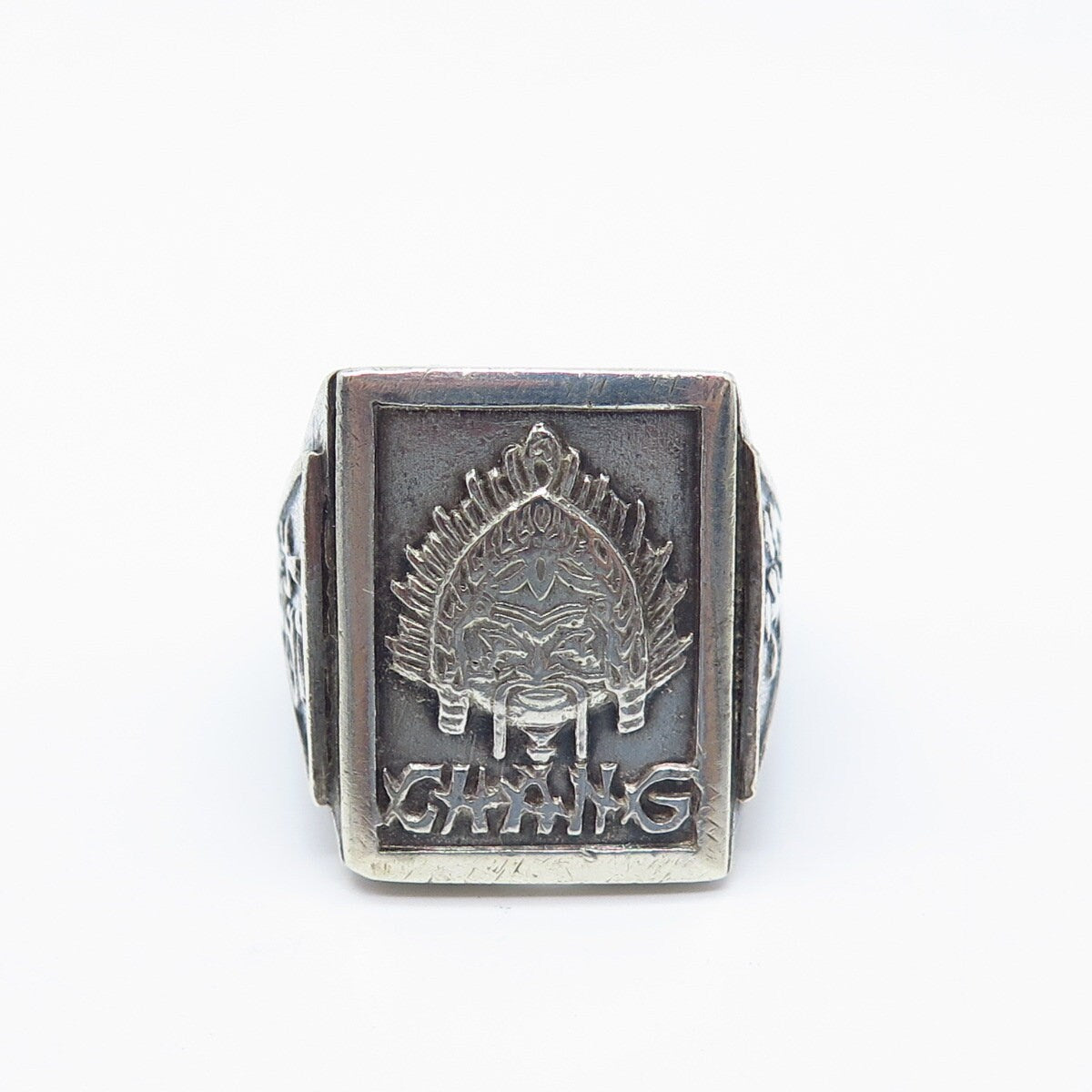 800 Silver Antique "Chang" Chinese Character Signet Ring Size 9.5