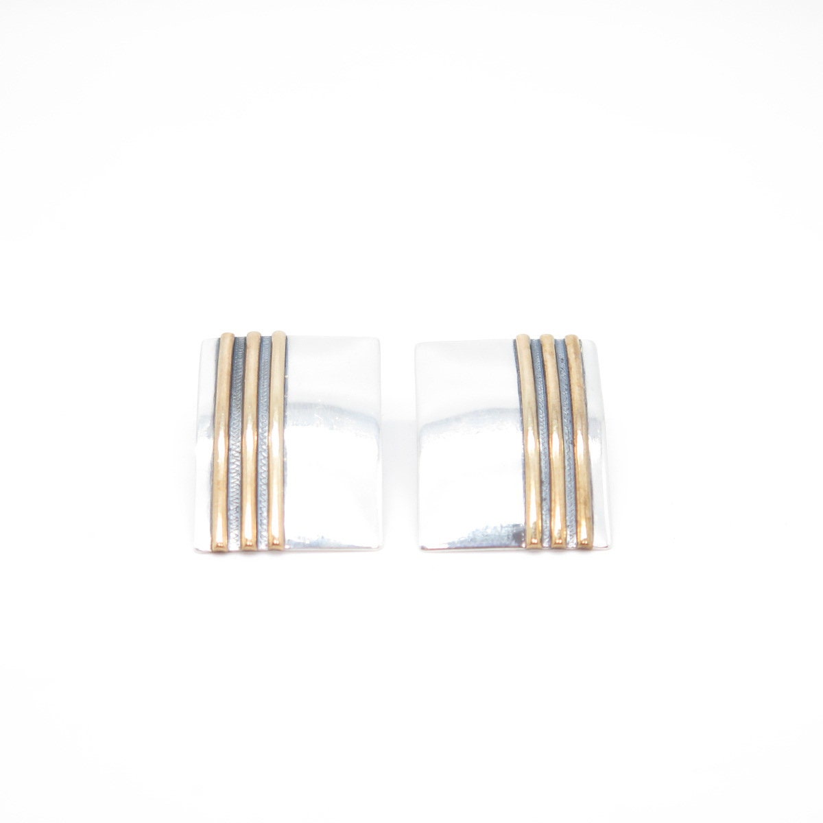 925 Sterling Silver 2-Tone Vintage Striped Earrings