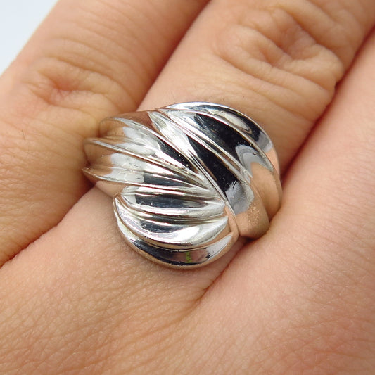 925 Sterling Silver Vintage Ribbed Ring Size 5.25
